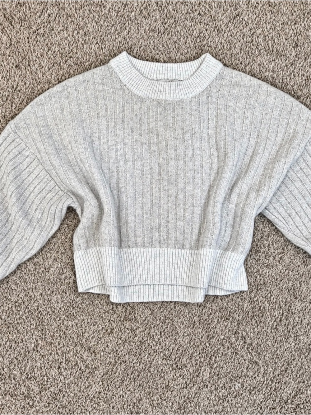 Cozy Light Gray Ribbed Cropped Sweater